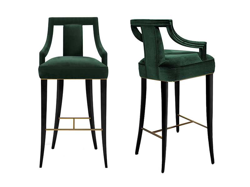 Black Lacquer High Gloss Leg Velvet Counter Chair