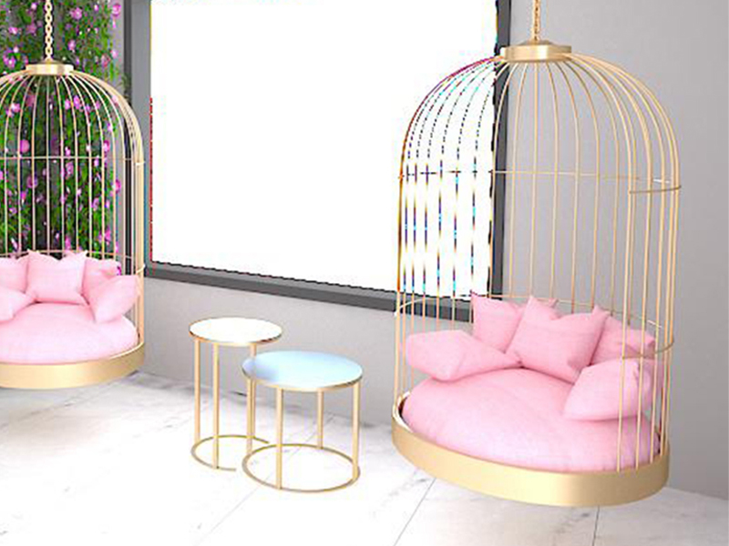 Gold Plated Stainless Steel Birdcage Chair Hanging Velvet Seat Chair
