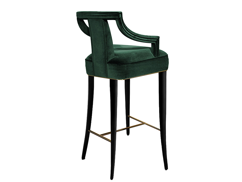 Luxury Black Birch Wood Leg Counter Bar Stool Velvet