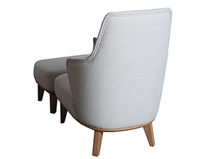 Oak Wood Leg Luxury Fabric Armchair with Footstool
