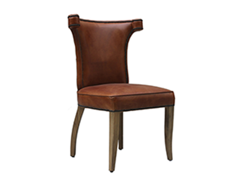 Riveted Wood legs Vintage Leather Stool