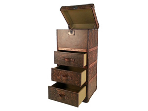 Antique Leather Tall Side Cabinet