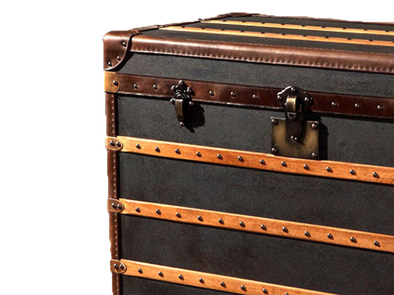 Vintage Blue Canvas Side Trunk With Brass Trim