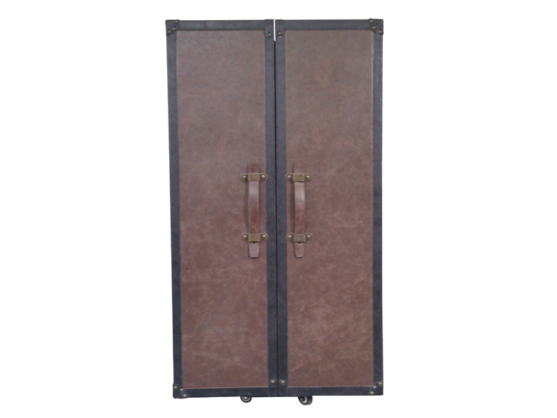 Vintage Brown Top Cow Leather Wine Cabinet
