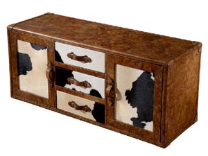 Vintage Cowhide Leather TV Stand with Drawers