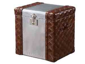 Vintage Leather and Aluminium Small Cabinet