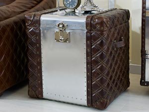 Vintage Leather and Aluminium Small Cabinet