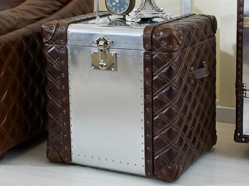 Vintage Leather and Aluminium Small Cabinet
