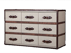 White Linen Fabric Side Chest