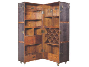 Wood Frame and Grain Vintage Leather Wine Cabinet