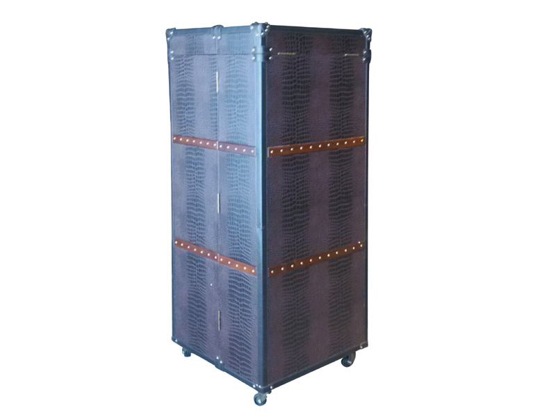 Wood Frame and Grain Vintage Leather Wine Cabinet