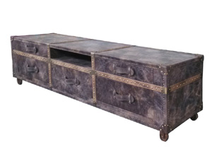 Wood Legs and Vintage Leather TV Stand