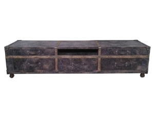 Wood Legs and Vintage Leather TV Stand