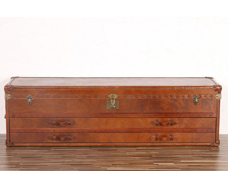 Vintage Leather Cabinet with Rattan