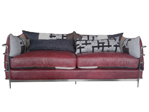 Burgundy Vintage Leather Tubular Base Sofa Set
