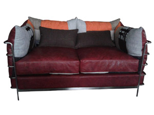 Burgundy Vintage Leather Tubular Base Sofa
