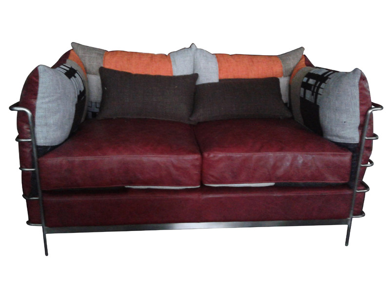 Burgundy Vintage Leather Tubular Base Sofa
