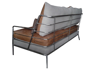 Rustic Style Tubular Base Real Leather 2S Sofa