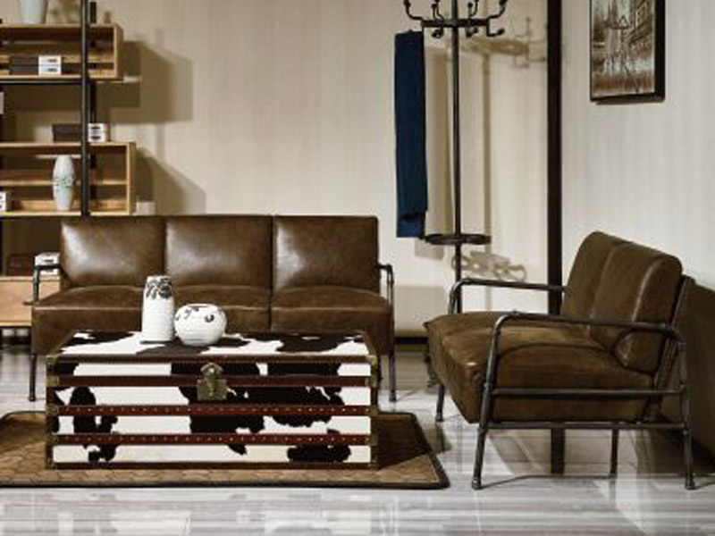 Tubular Steel Frame 2 Seater Sofa with Vintage Leather