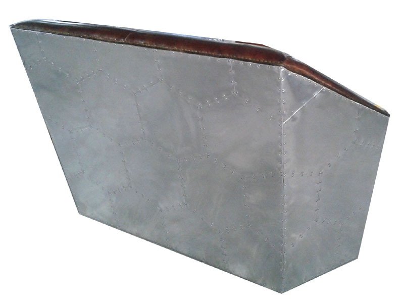 Tobacco Brown Leather Sofa with Riveted Metal Panel Back