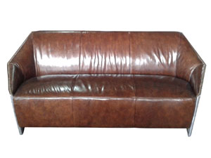Riveted Aluminium Back Aviator Vintage Leather Sofa