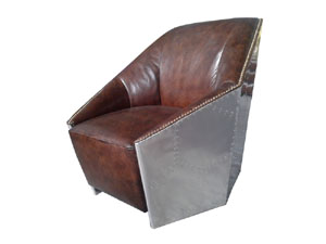 Tobacco Brown Leather Sofa with Riveted Metal Panel Back