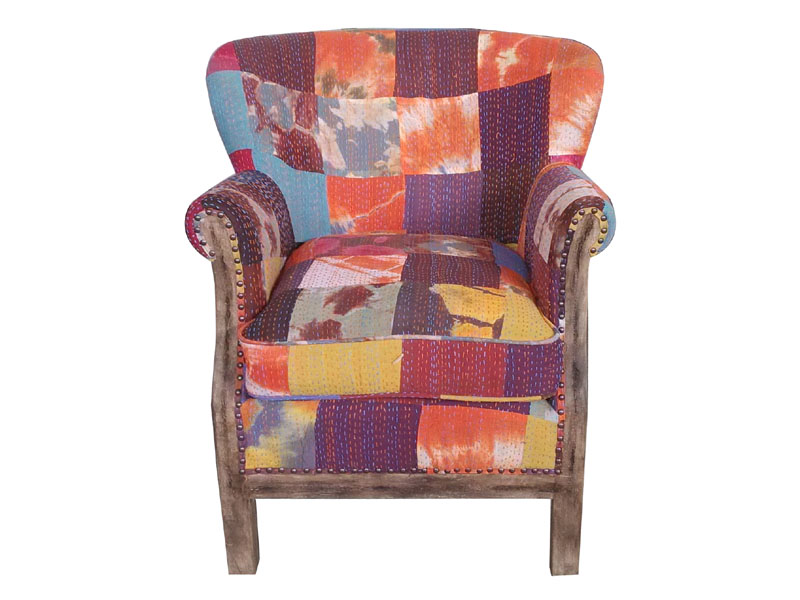 Architecture Frame Patchwork Fabric Armchair