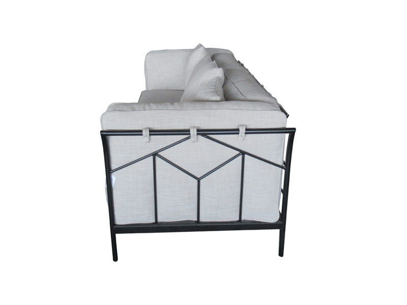 3S White Fabric Living Room Sofa With Iron Frame And Pillows