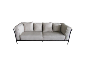 3S White Fabric Living Room Sofa With Iron Frame And Pillows