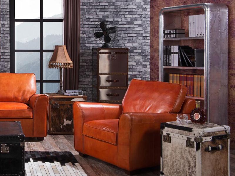 Antique Tan Leather Sofa Chair