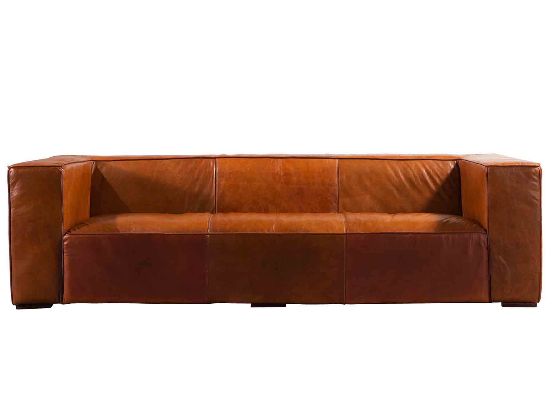 Retro Brown Fulham Leather Couch Sofa 