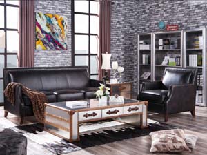 Antique Black Cow Leather Sofa 3S