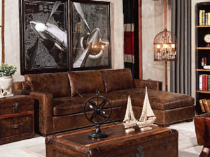 Antique Leather Sectional Sofa Set