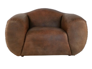 Antique Leather Stitched Edge Sofa Chair