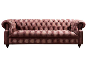 Antique Red OX Cow Leather Button Back Sofa 3S