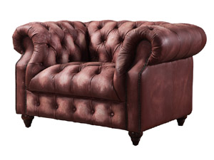 Antique Red OX Cow Leather Button Back Sofa