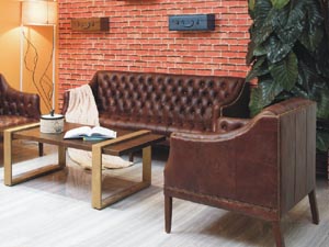 Antique Tan Leather Chesterfield Sofa Chair with Rivets