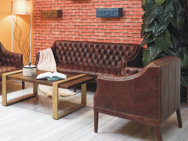 Antique Tan Leather Chesterfield Sofa Chair with Rivets