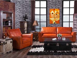 Antique Tan Leather Sofa Set