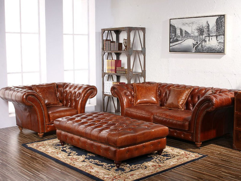 Barrington 1S Vintage Leather Chesterfield Sofa