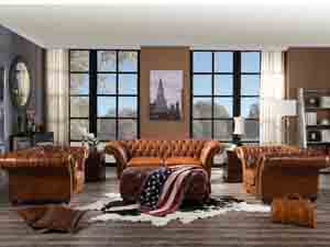 Barrington 2S Vintage Leather Chesterfield Sofa 