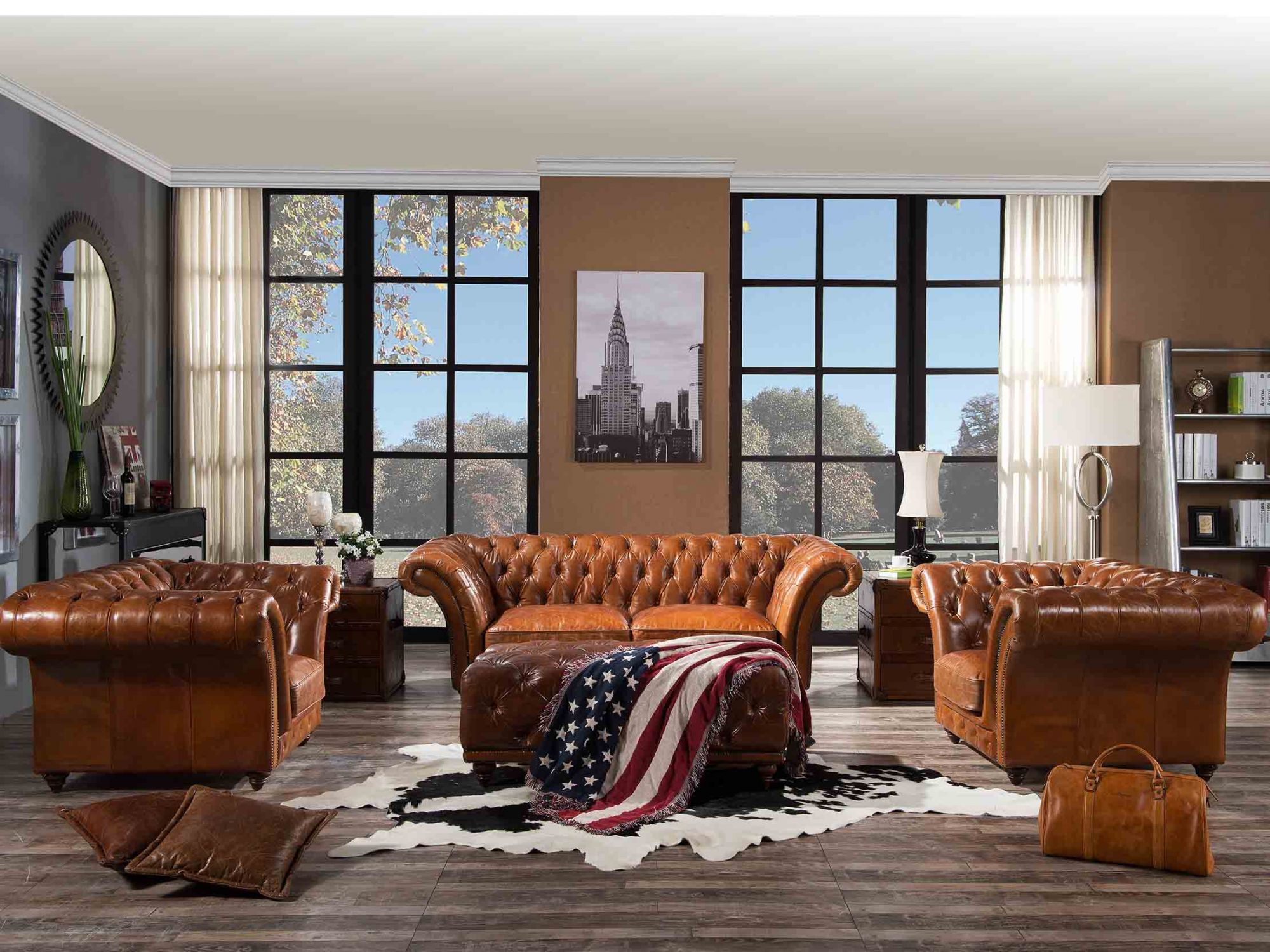 Barrington 3S Vintage Leather Chesterfield Sofa