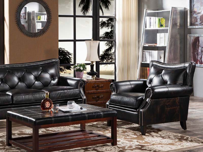 Black Handmade Leather Sofa 