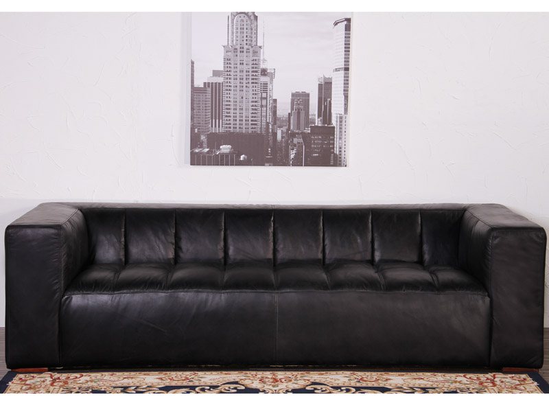Black Vintage Leather Couch Sofa 