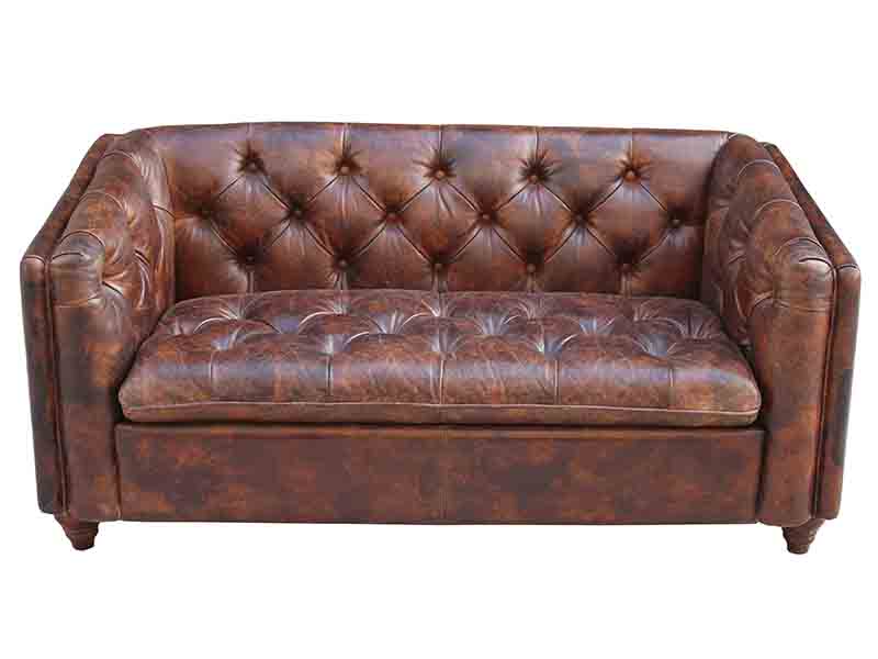 Button Back Vintage Leather Square Sofa