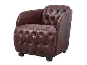 Buttoned Back and Seat Antique Tan Leather Sofa Chair