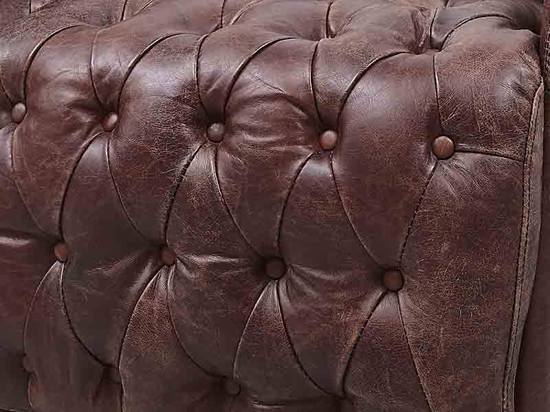 Buttoned Back and Seat Antique Tan Leather Sofa Chair