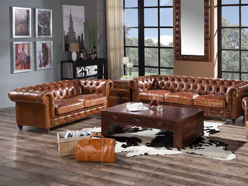 Chesterfield 2S Vintage Leather Button Back Sofa 