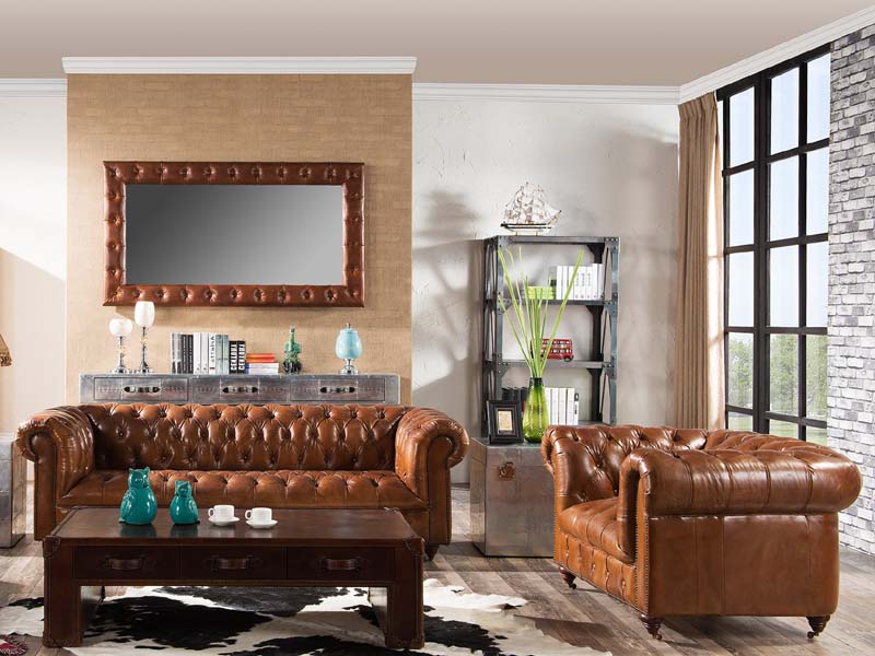 Chesterfield Tan Leather Sofa Chair