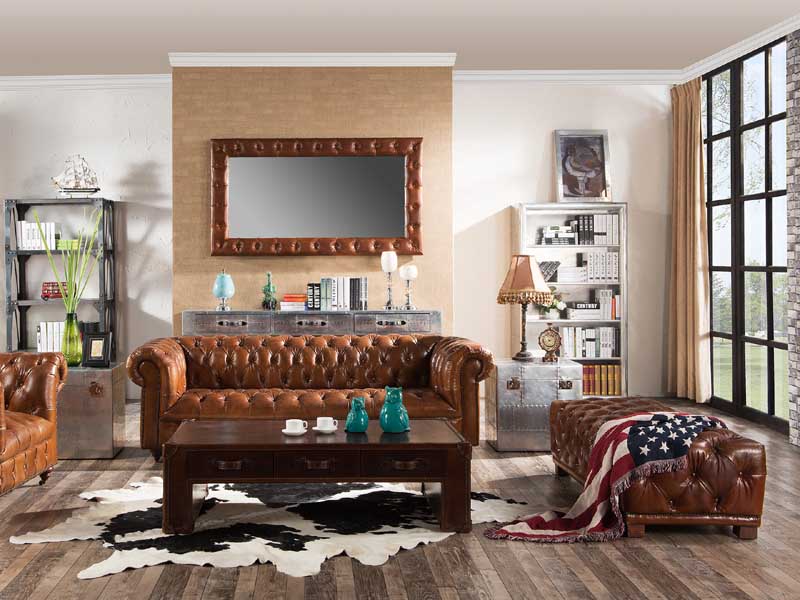 Chesterfield Tan Leather Sofa Set